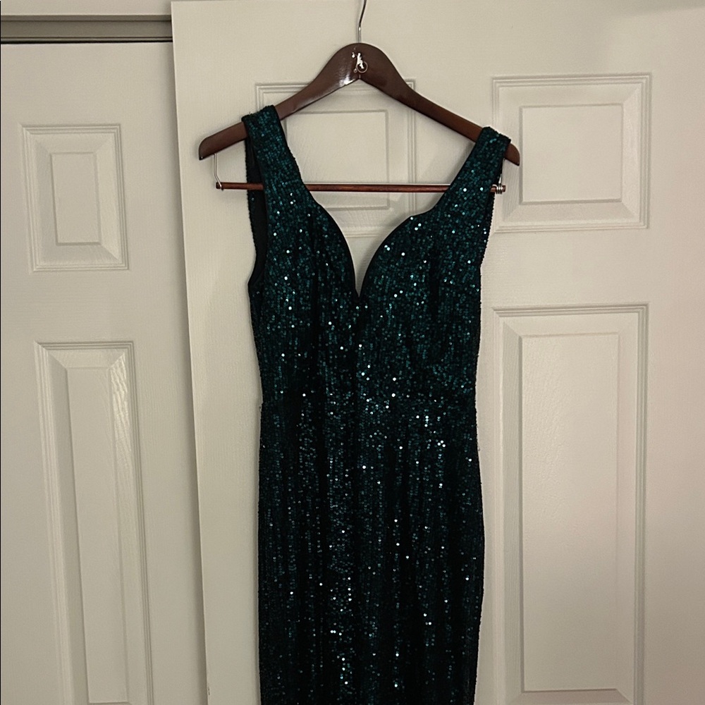 Lulu's Dark Green Sequin Prom Dress